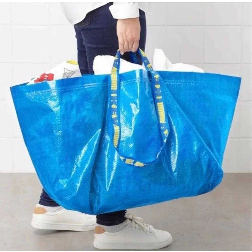 IKEA FRAKTA (2) OVERSIZED BLUE SHOPPING/LAUNDRY TOTE BAGS 19 Gallons NWT
